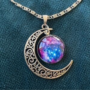 STERLING SILVER MOON AND STARS NEBULA GALAXY NECKLACE